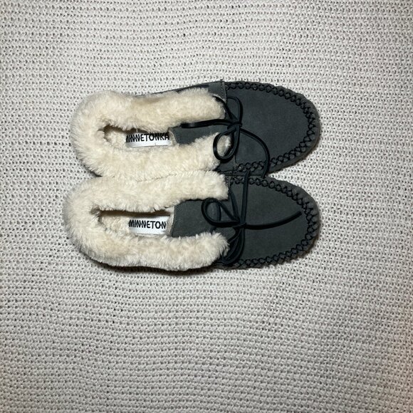 Minnetonka Women's Chrissy Grey Size 7 Fur Lined Shoes Moccasin Slipper Boho - Picture 5 of 6